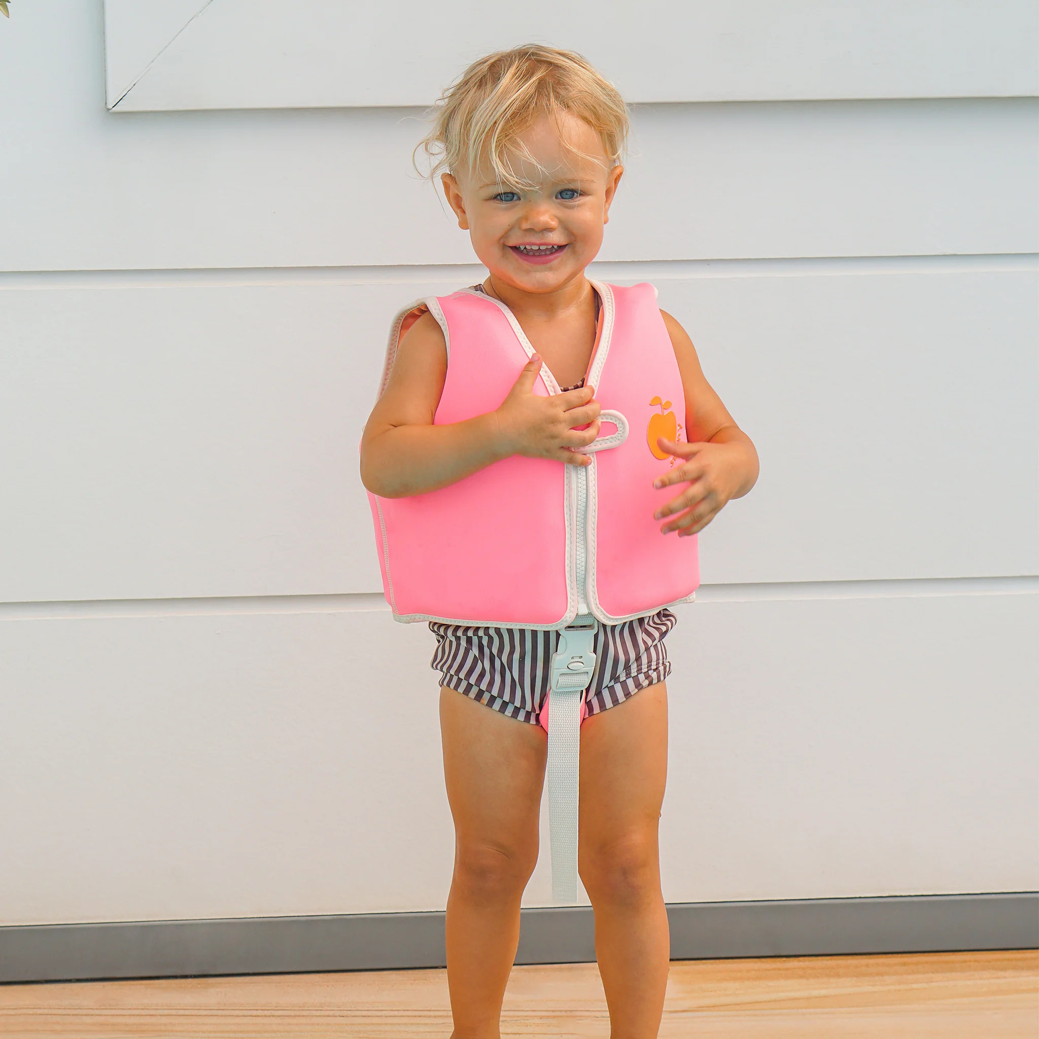 Kids Swim Vest 1-2 - Poppy the Peach Neon Pink - Image 2