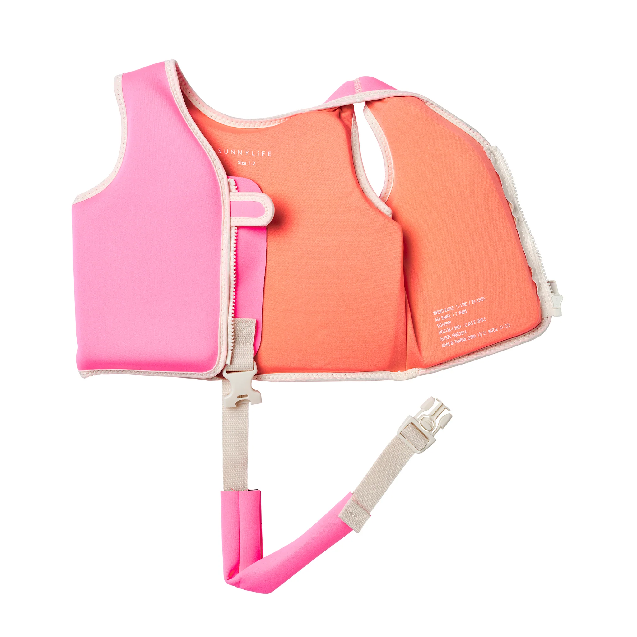 Kids Swim Vest 1-2 - Poppy the Peach Neon Pink - Image 4