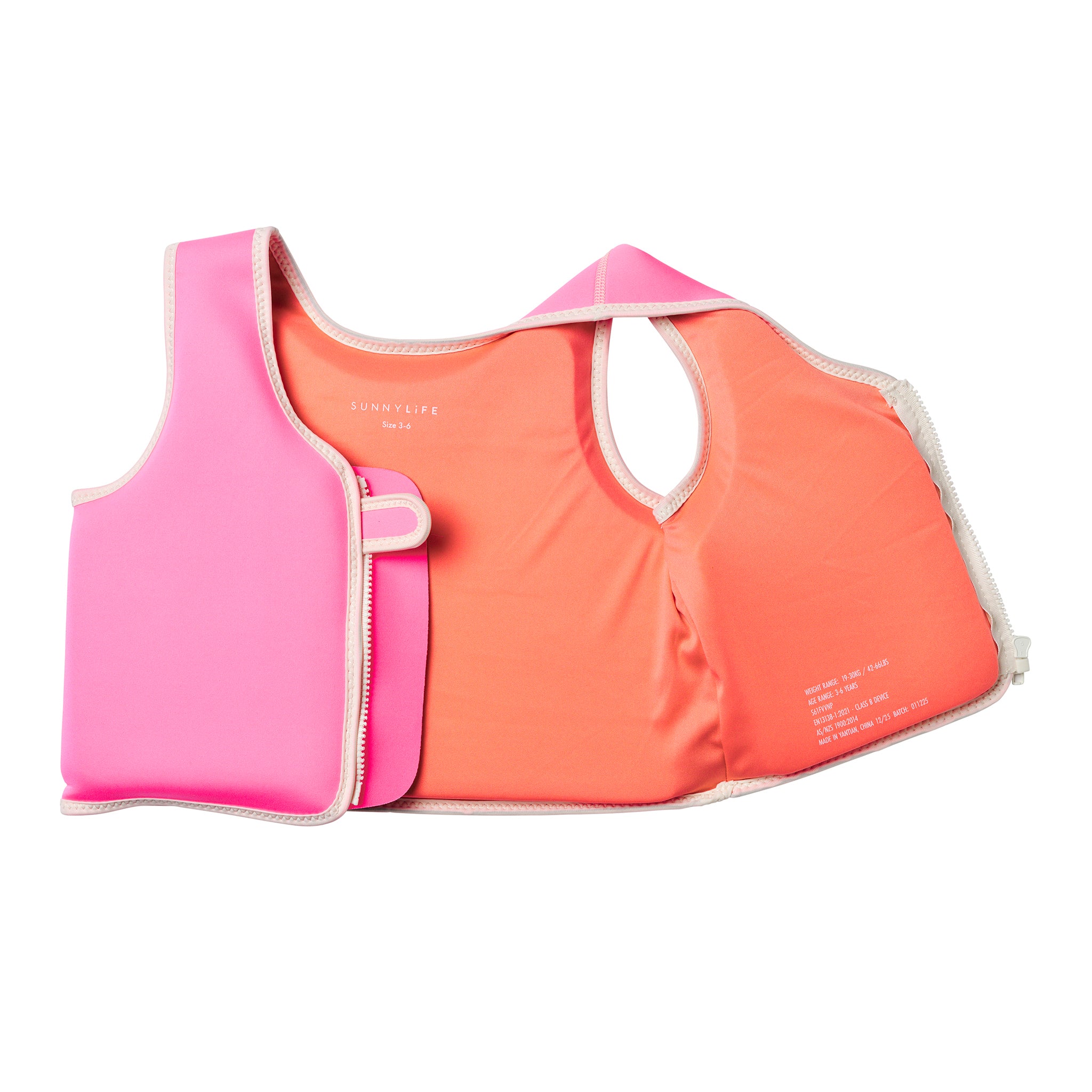 Kids Swim Vest 3-6 - Poppy the Peach Neon Pink - Image 7