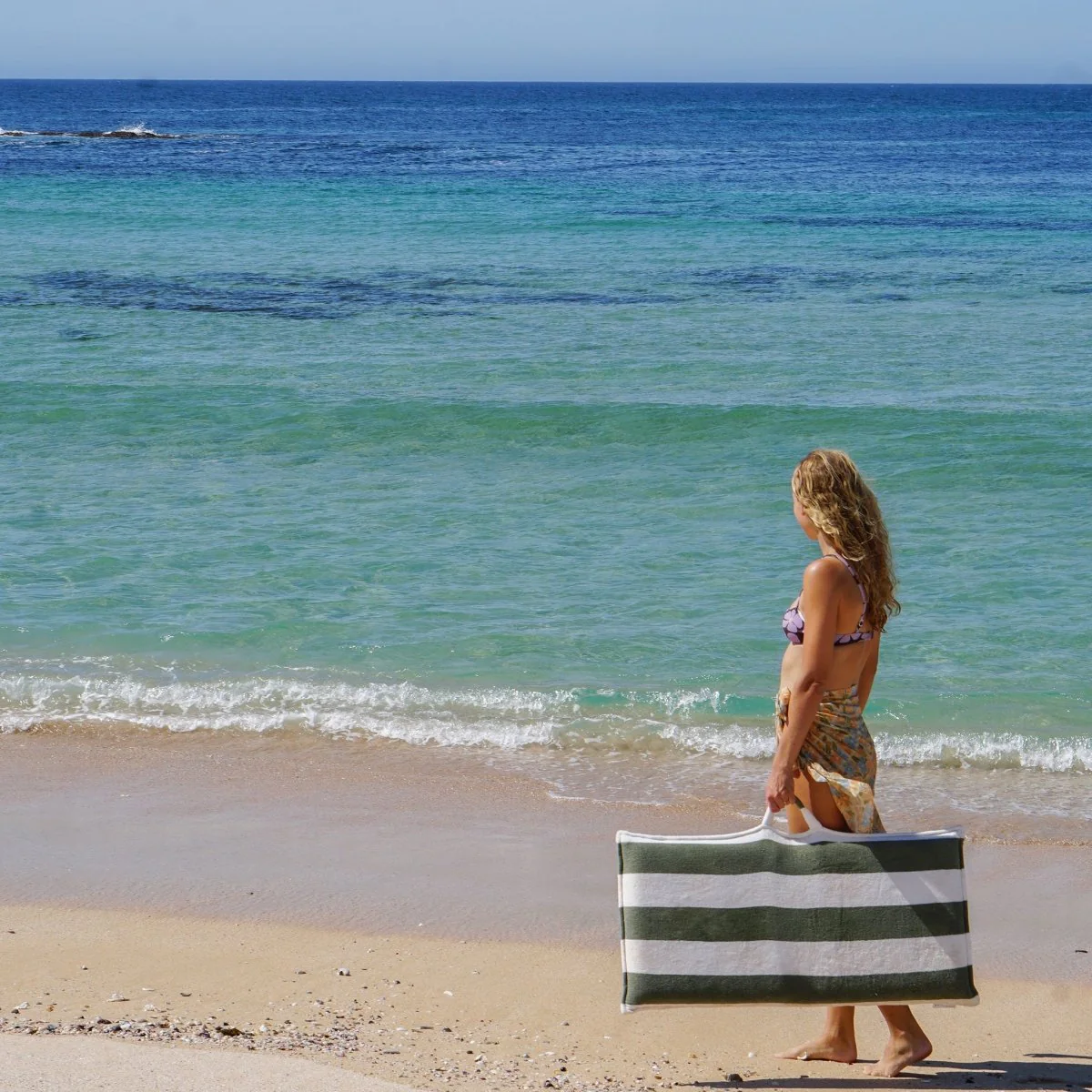 Terry Travel Lounger - Olive Stripe - Image 3